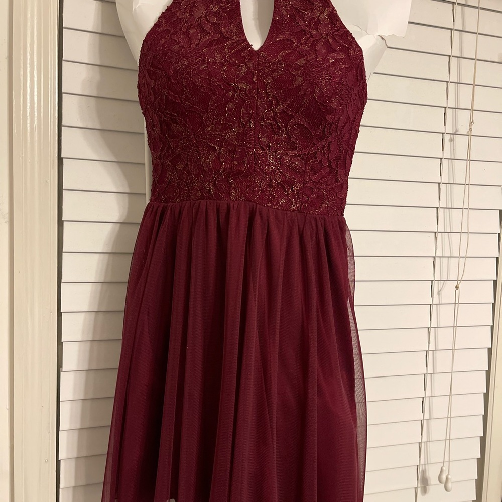 PromGirl Red Ruched Halter Cocktail Dress